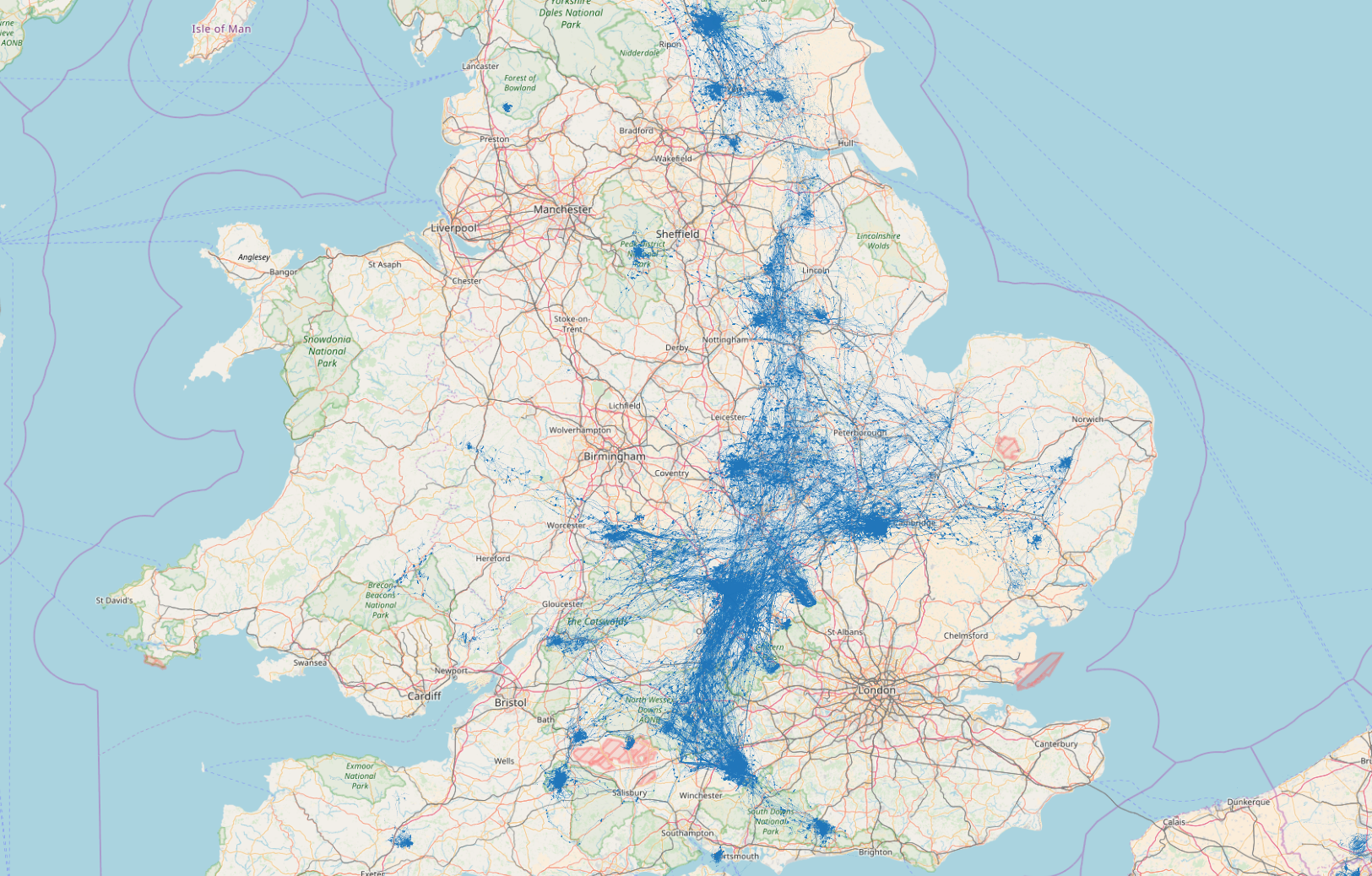 Glider activity over the United Kingdom on Sunday the 13th of August, 2017.